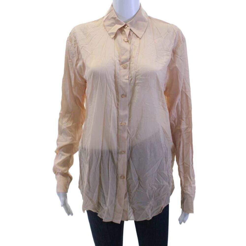 L Academie Womens Button-Up Collared Long Sleeve Beige Top Size XS